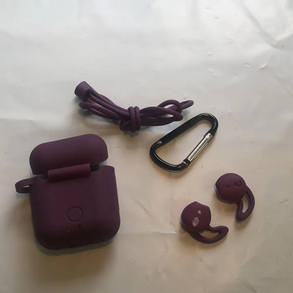 AirPods 1 2 Pro Case Cover Purple Silicone Accessories‎ Set Carabiner Strap - Picture 3 of 4